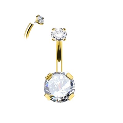 Banane Nombril titane G23 gold PVD 14K double strass griffé