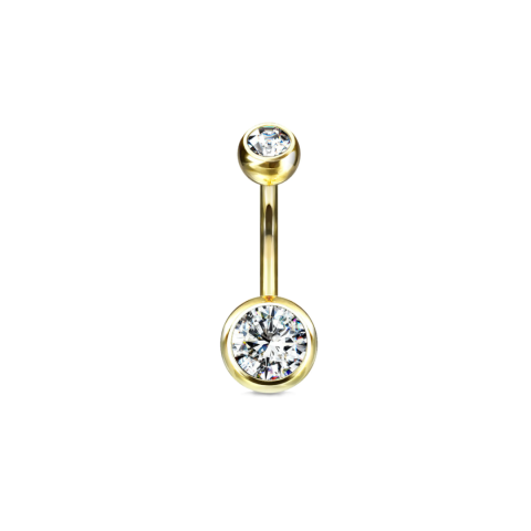 Banane Nombril titane ASTM F136 gold PVD 18K double strass