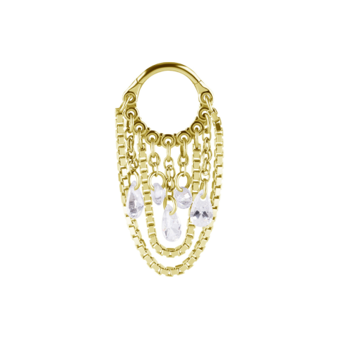Clicker acier 316L gold PVD 24K white stone dangles cubic zirconium