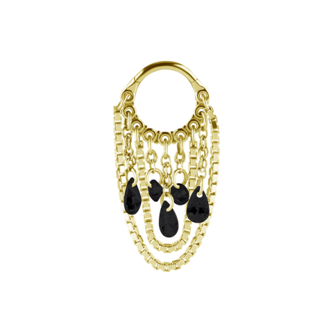 Clicker acier 316L gold PVD 24K black stone dangles cubic zirconium