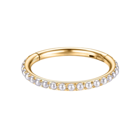 Clicker titane ASTM F136 gold PVD 18K perles synthétiques