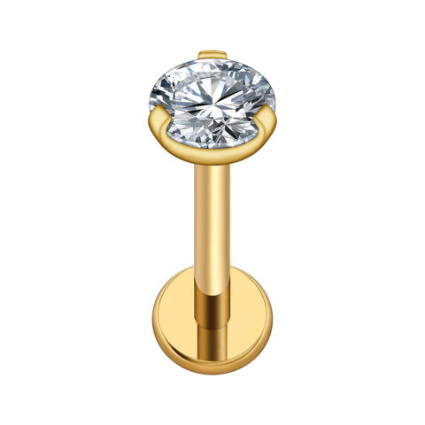 Labret titane ASTM F136 gold PVD 18K strass griffé 3mm