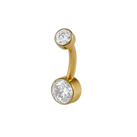 Banane titane ASTM F136 gold PVD 18K double strass filetage interne
