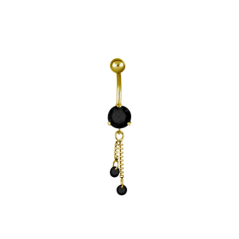 Banane acier 316L gold PVD 24K black stone dangle