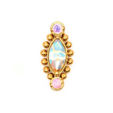 Accessoire pour filetage interne 0,9mm titane ASTM F136 gold PVD 18K strass irisé