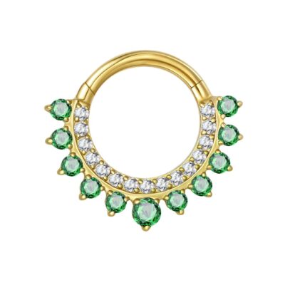 Clicker titane ASTM F136 gold PVD 18k green strass